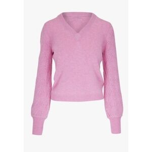 &Isla Sweater Cashmere Lara Pink Women Small Pointelle Sleeve V Neck Luxury